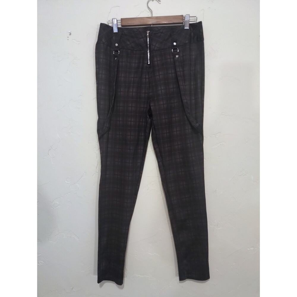 Plaid Black Pants with Faux Suspenders